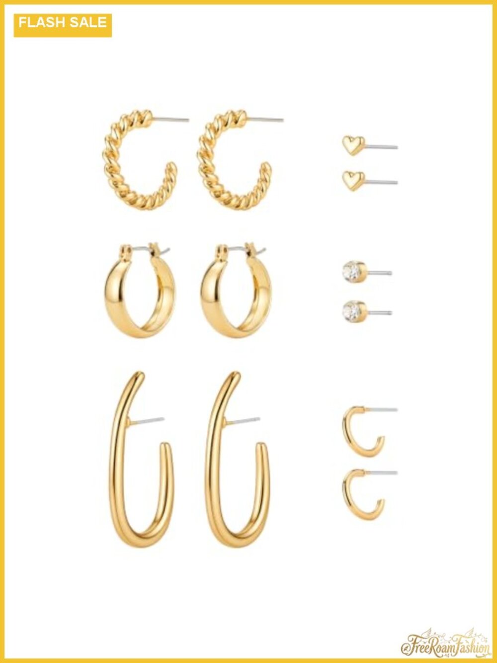 Gold Hoop Earrings Set 6 Pairs Hypoallergenic 14K Gold Plated Studs